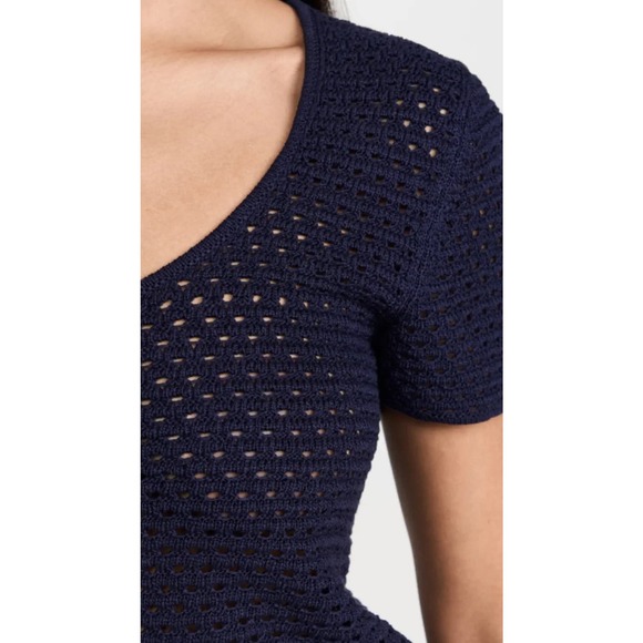 Vince Navy Blue Textured Scoop Neck Top Size Small - Picture 4 of 8